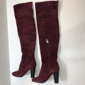 Burgundy Suede Leather Tall Over the Knee Boots